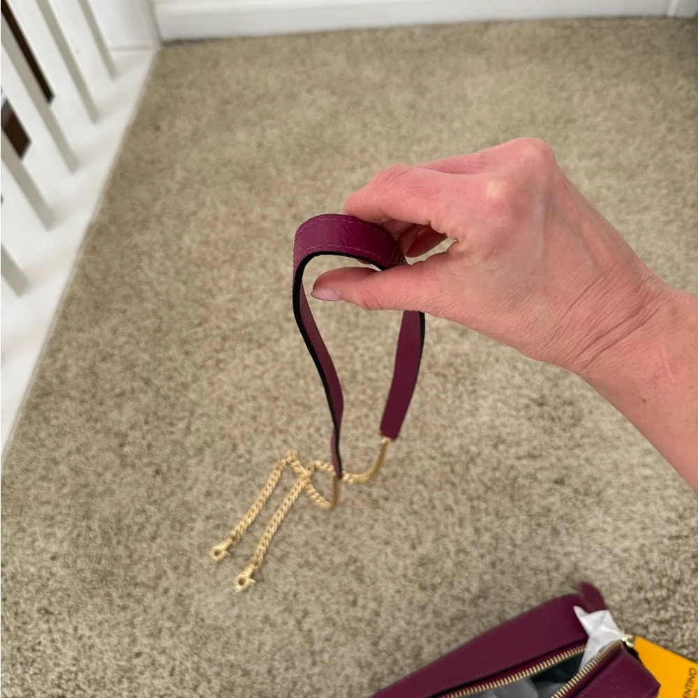 NWT Valentino Leather Camera Crossbody Bag Dark Magenta